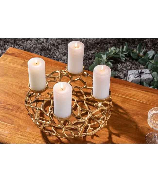 Invicta Interior Elegante kandelaar ABSTRACT 38cm gouden takkenkrans voor 4 kaarsen - 41278