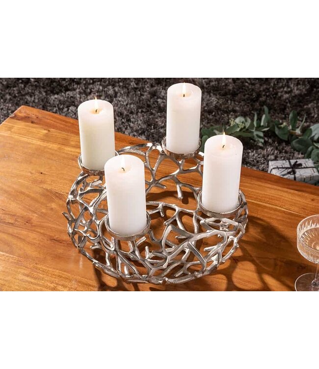 Invicta Interior Elegante kandelaar ABSTRACT 38cm zilveren takkenkrans voor 4 kaarsen - 41277