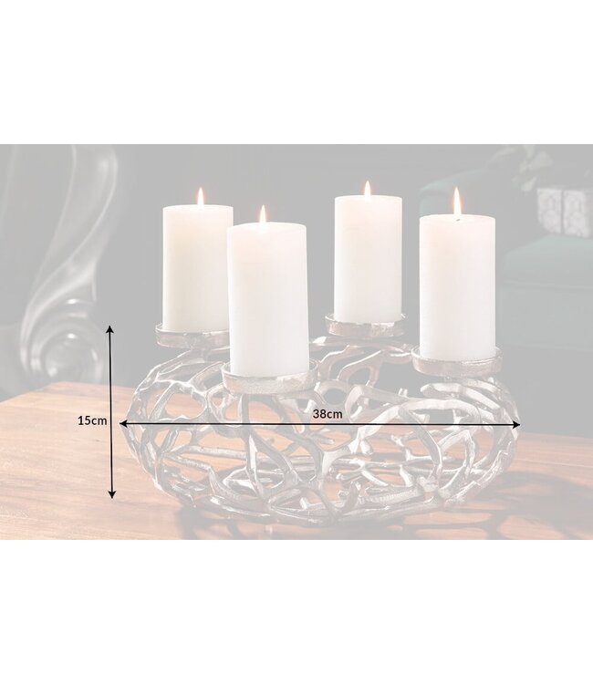 Invicta Interior Elegante kandelaar ABSTRACT 38cm zilveren takkenkrans voor 4 kaarsen - 41277