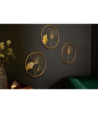 Invicta Interior Elegante wanddecoratie set van 3 GINKGO 40cm goud in filigrane bladvorm - 41273