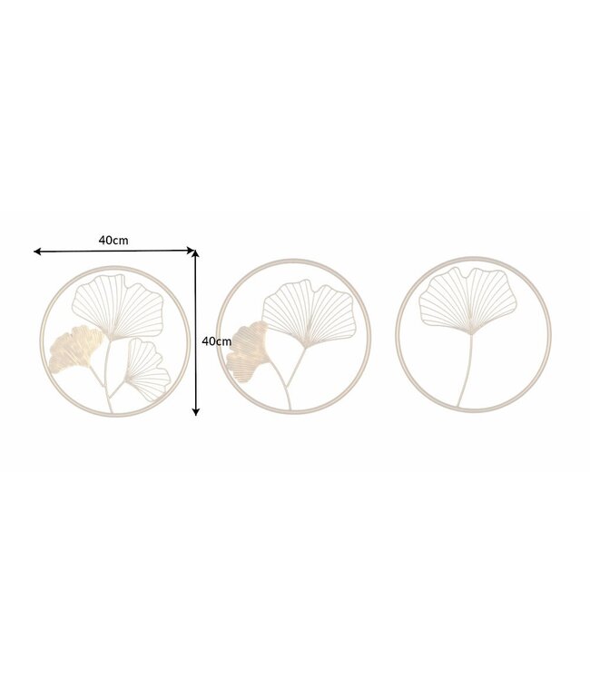 Invicta Interior Elegante wanddecoratie set van 3 GINKGO 40cm goud in filigrane bladvorm - 41273