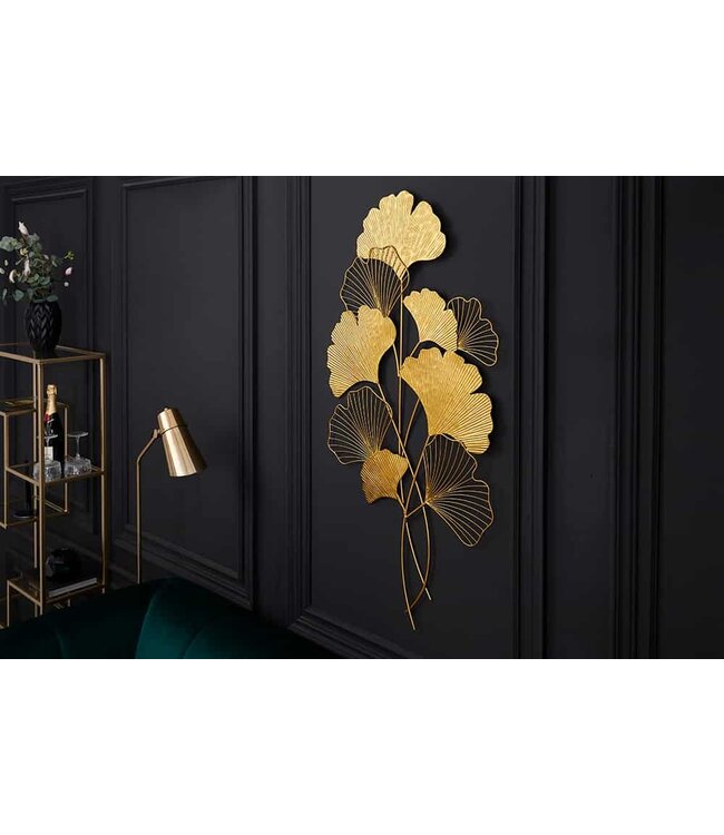 Invicta Interior Elegante wanddecoratie GINKGO 110cm goud in filigrane bladvorm - 41272