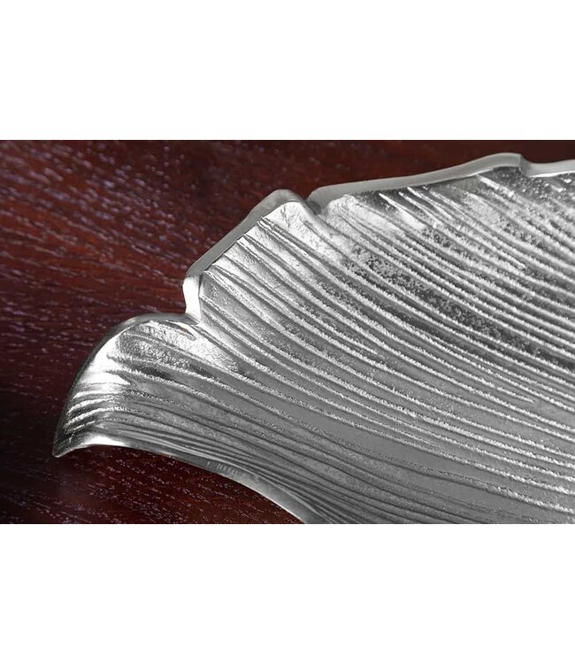 Invicta Interior Handgemaakte decoratieve kom ABSTRACT BLAD 65cm zilver aluminium - 41270