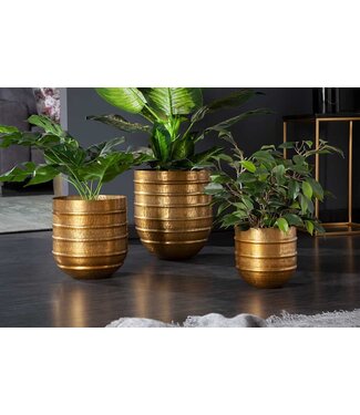 Invicta Interior Set van 3 bloempotten ORIENT 25/20/15cm metaal goud gehamerd ontwerp - 41269