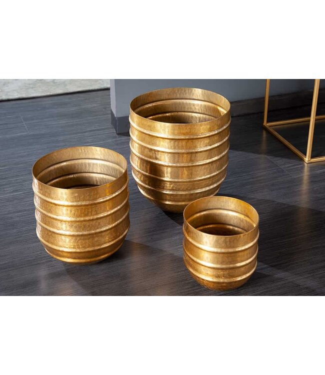 Invicta Interior Set van 3 bloempotten ORIENT 25/20/15cm metaal goud gehamerd ontwerp - 41269