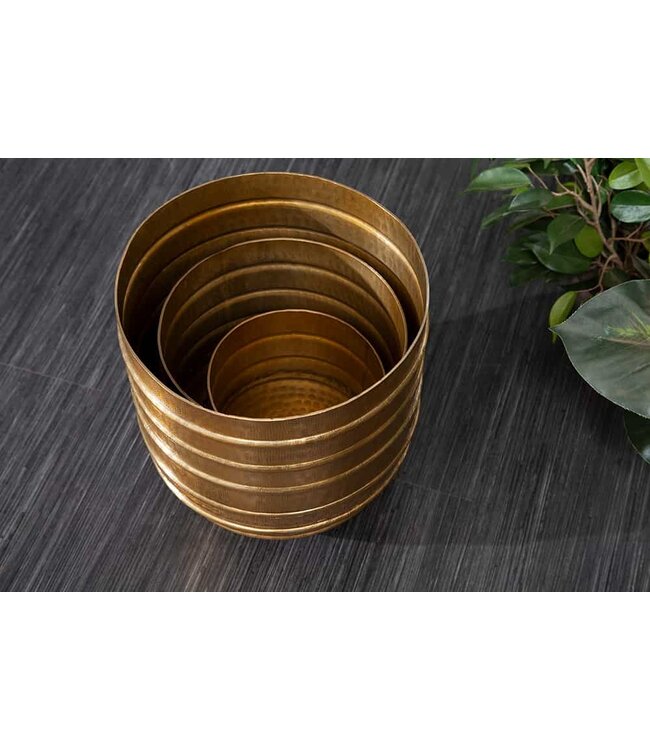 Invicta Interior Set van 3 bloempotten ORIENT 25/20/15cm metaal goud gehamerd ontwerp - 41269