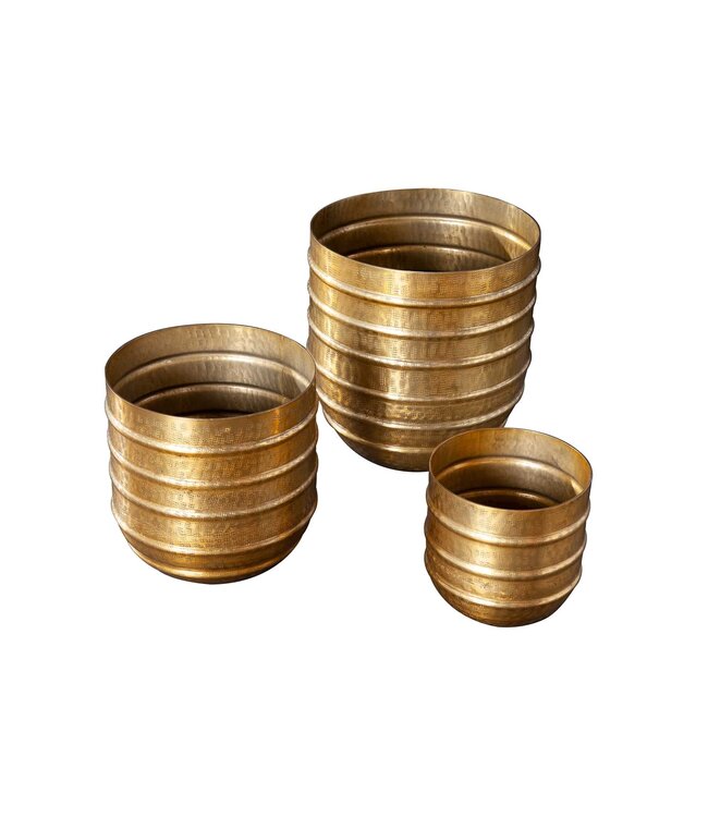 Invicta Interior Set van 3 bloempotten ORIENT 25/20/15cm metaal goud gehamerd ontwerp - 41269
