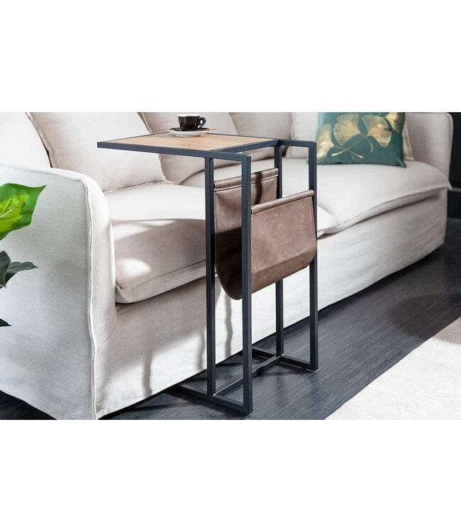 Invicta Interior industrieele laptoptafel LOFT 48cm eikenlook bijzettafel met plank - 41207