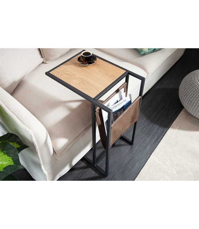 Invicta Interior industrieele laptoptafel LOFT 48cm eikenlook bijzettafel met plank - 41207