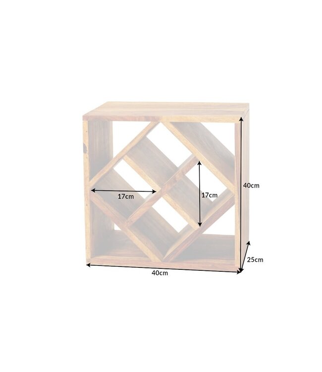 Invicta Interior Massief houten wijnrek CUBUS 40 cm Handgemaakte bijzettafel met sheesham steenafwerking - 41137