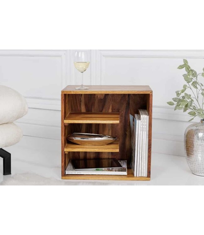 Invicta Interior Stevige bijzettafel CUBUS 43 cm plank met sheesham steenafwerking - 41136