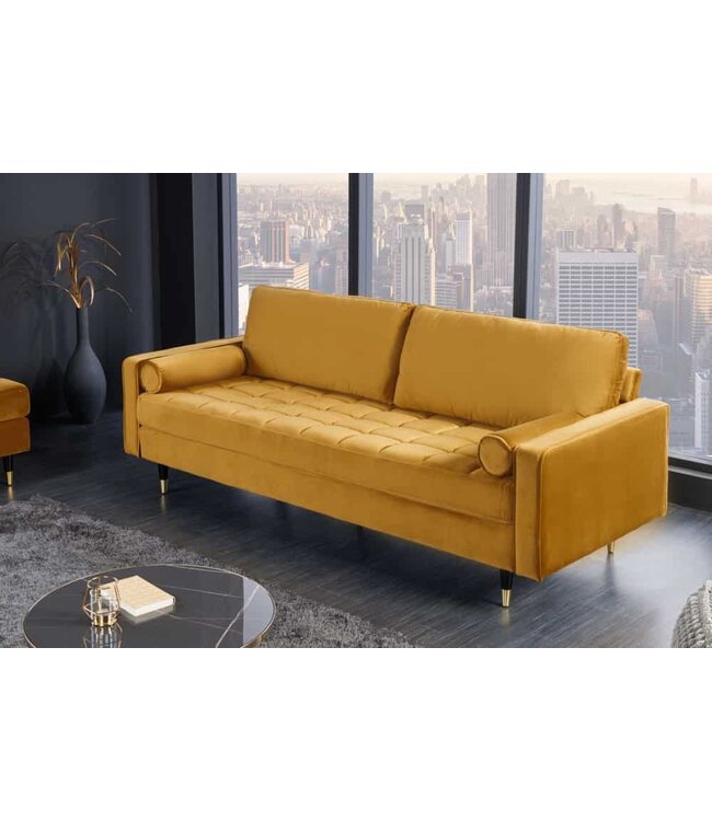 Invicta Interior Design 3-zits loungebank COSY VELVET 220cm mosterdgeel fluwelen veerkern - 41072