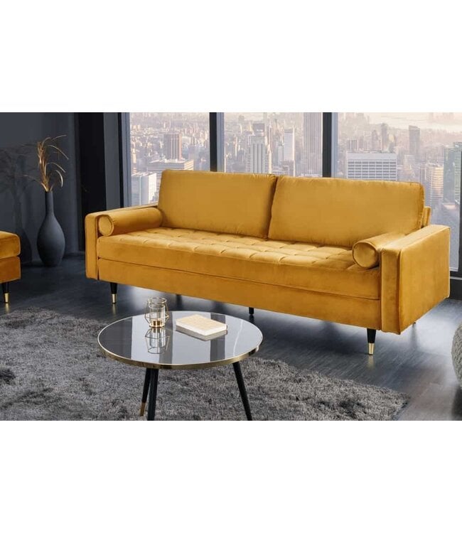 Invicta Interior Design 3-zits loungebank COSY VELVET 220cm mosterdgeel fluwelen veerkern - 41072