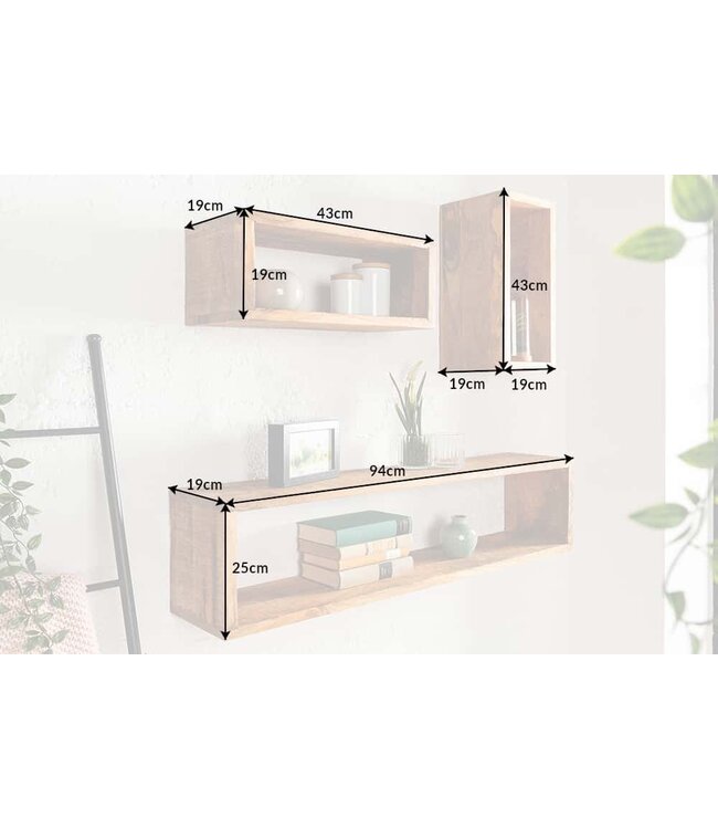 Invicta Interior Stevige wandplank set van 3 HEMINGWAY 94cm gemaakt van mangohout - 41066