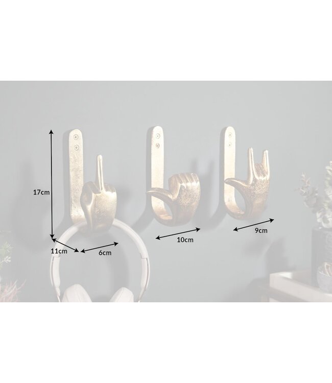 Invicta Interior Extravagante kapstokken FINGERS goud set van 3 wandkapstokken - 40917