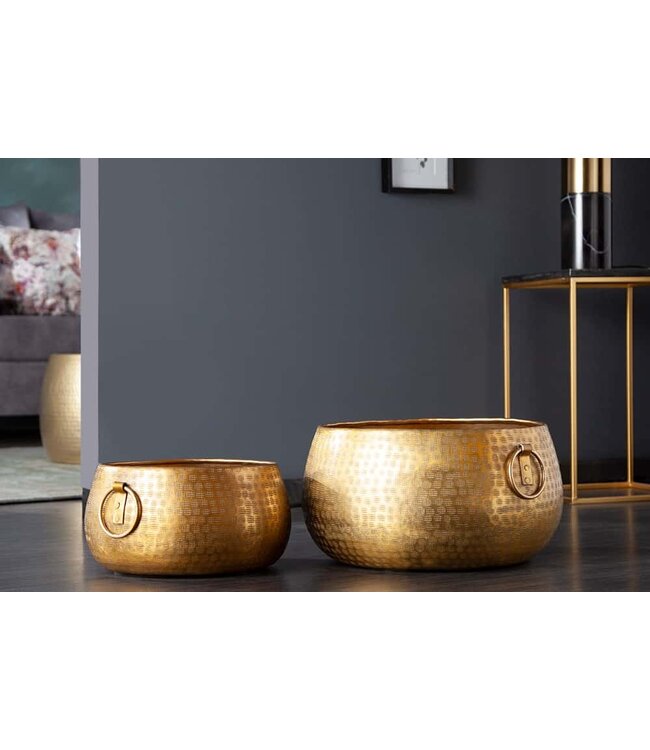 Invicta Interior Handgemaakte schalenset van 2 ORIENT gouden bloempotten in gehamerd ontwerp - 40910