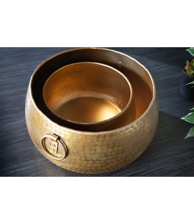 Invicta Interior Handgemaakte schalenset van 2 ORIENT gouden bloempotten in gehamerd ontwerp - 40910
