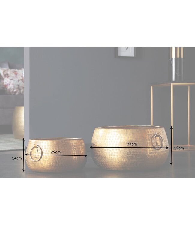 Invicta Interior Handgemaakte schalenset van 2 ORIENT gouden bloempotten in gehamerd ontwerp - 40910