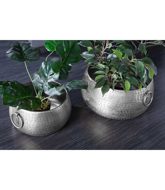 Invicta Interior Handgemaakte kommen set van 2 ORIENT zilveren bloempotten in gehamerd ontwerp - 40909