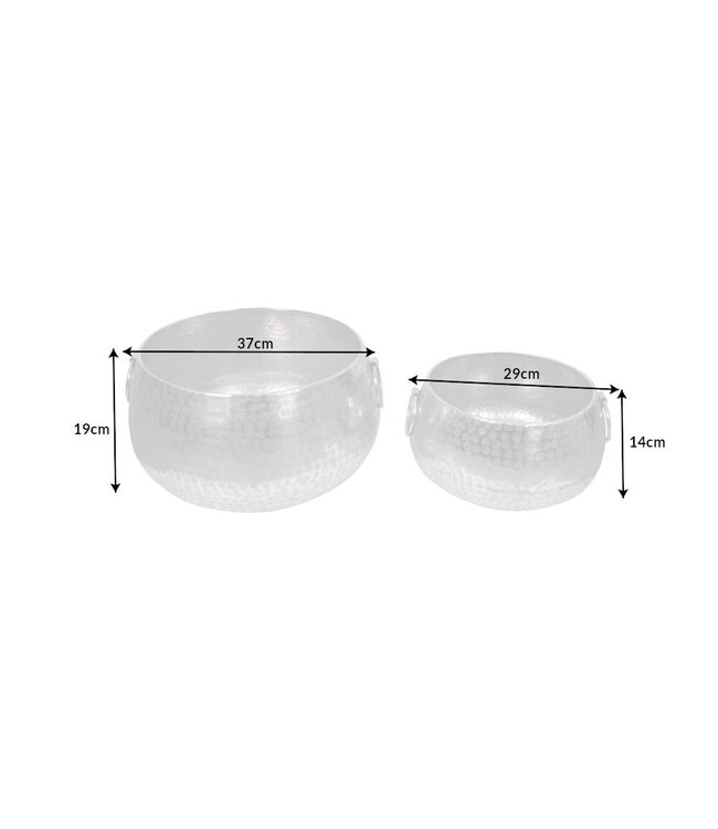 Invicta Interior Handgemaakte kommen set van 2 ORIENT zilveren bloempotten in gehamerd ontwerp - 40909