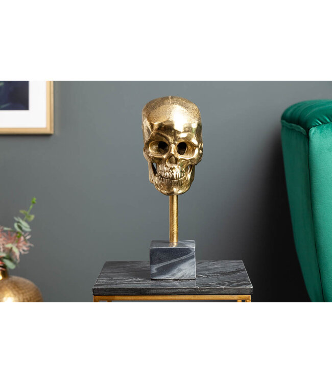Invicta Interior Elegant sculptuur SKULL 35cm gouden schedel met marmeren voet - 40908
