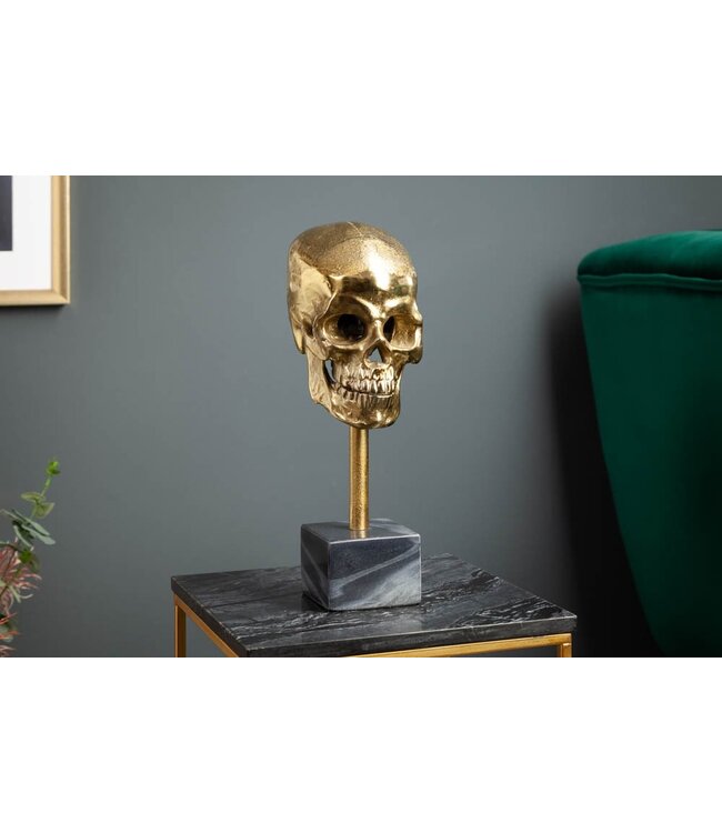 Invicta Interior Elegant sculptuur SKULL 35cm gouden schedel met marmeren voet - 40908