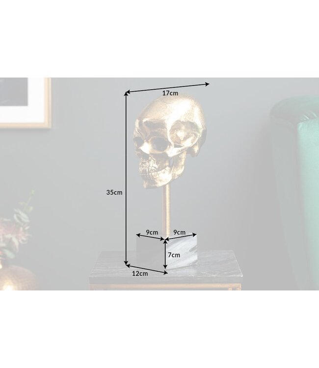 Invicta Interior Elegant sculptuur SKULL 35cm gouden schedel met marmeren voet - 40908