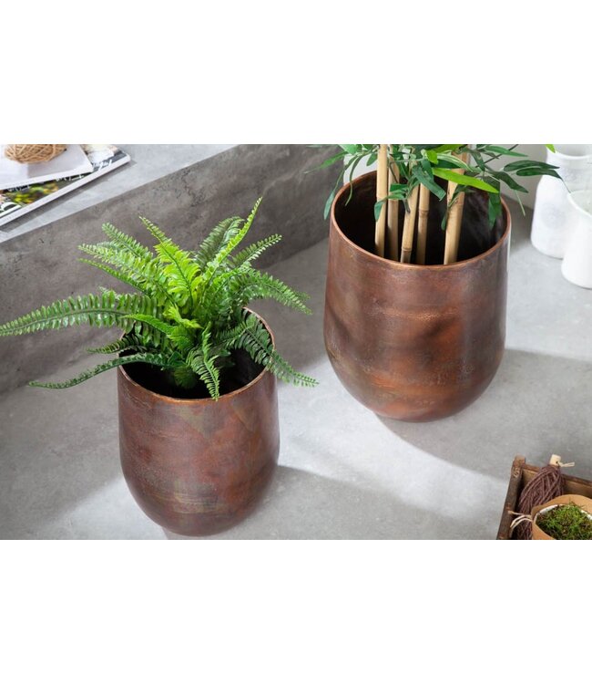 Invicta Interior Set van 2 bloempotten FLOWERS XL 20/30cm metaal koper gevlamd - 40905