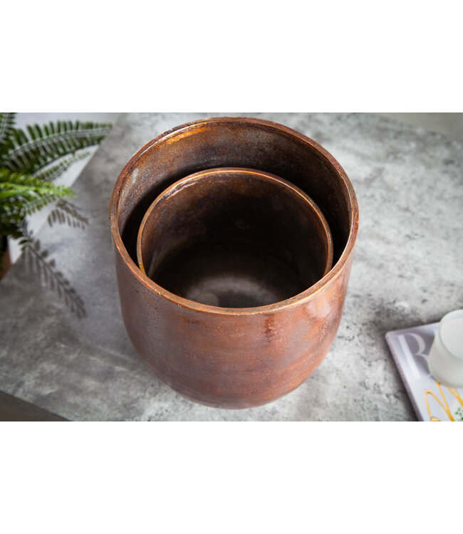 Invicta Interior Set van 2 bloempotten FLOWERS XL 20/30cm metaal koper gevlamd - 40905