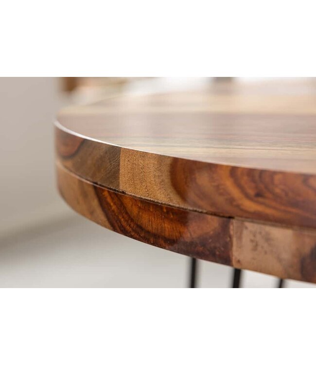 Invicta Interior Ronde massief houten eettafel MAKASSAR 80cm naturel zwarte Sheesham Haarspeldpoten - 40781