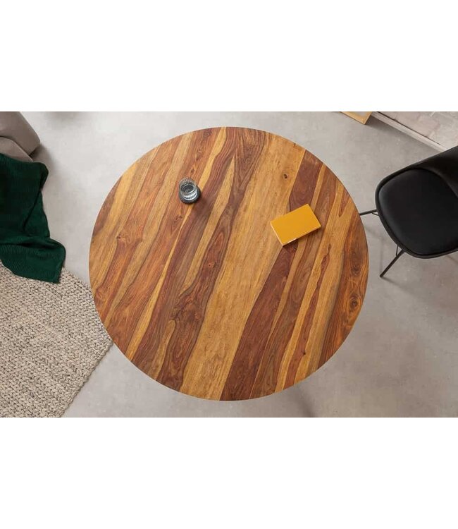 Invicta Interior Ronde eettafel MAKASSAR 120cm naturel zwart Sheesham massief hout Haarspeldpoten - 40780