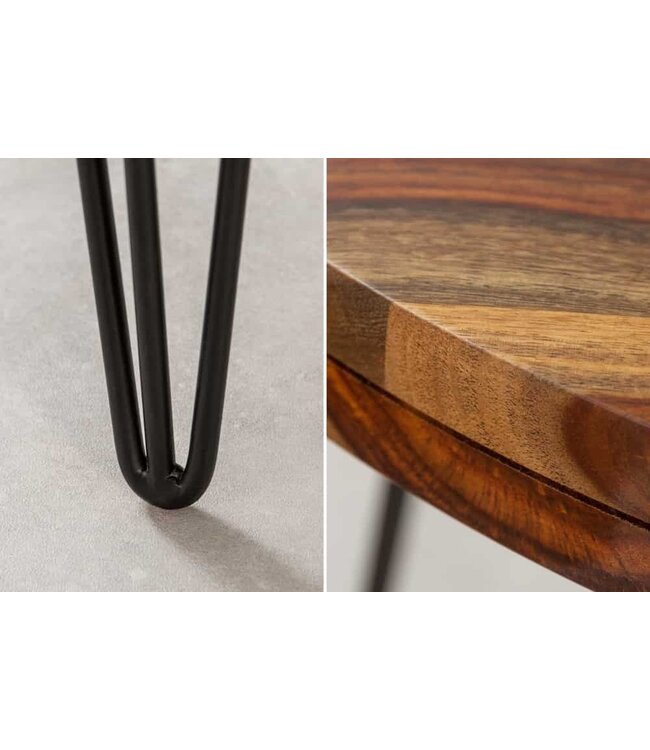 Invicta Interior Ronde eettafel MAKASSAR 120cm naturel zwart Sheesham massief hout Haarspeldpoten - 40780