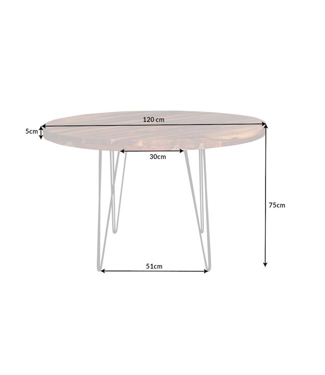 Invicta Interior Ronde eettafel MAKASSAR 120cm naturel zwart Sheesham massief hout Haarspeldpoten - 40780