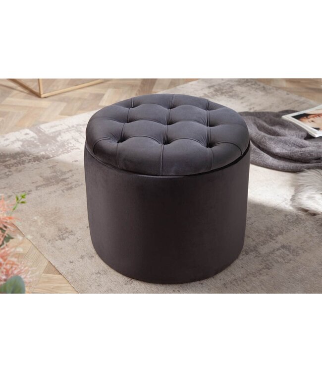 Invicta Interior Elegante kruk MODERN BAROQUE 50cm zwart fluwelen opbergmand - 40734