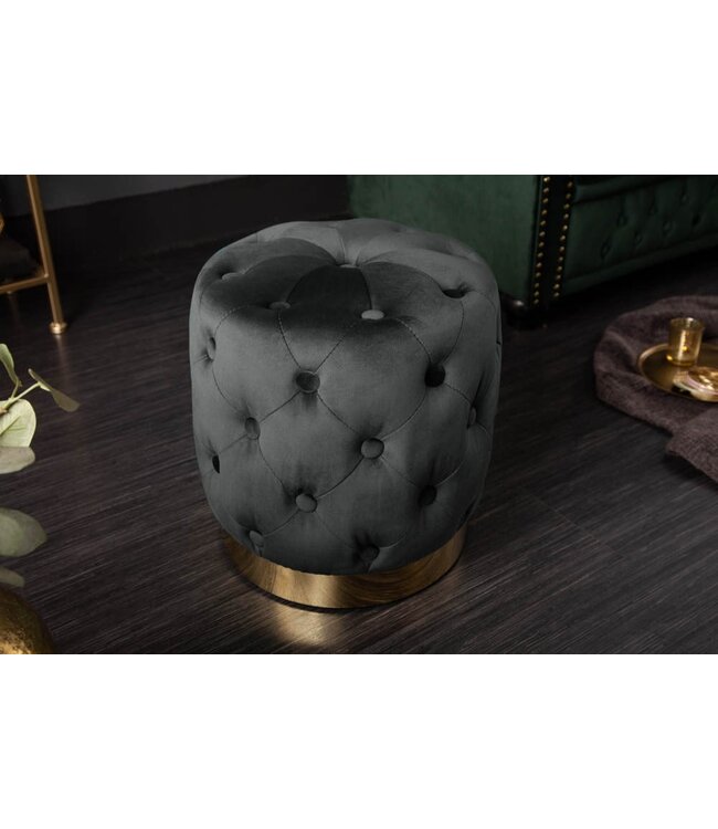 Invicta Interior Design kruk MODERN BAROK 40cm zwart goud fluweel Chesterfield - 40732