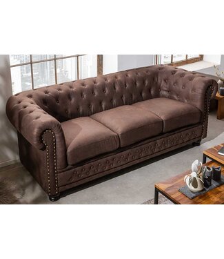 Invicta Interior Chesterfield 3-zitsbank 200cm vintage bruin 3-zits met knoopstiksel en veerkern - 40652