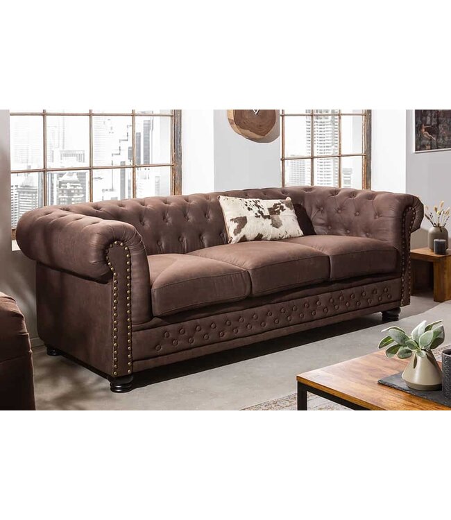 Invicta Interior Chesterfield 3-zitsbank 200cm vintage bruin 3-zits met knoopstiksel en veerkern - 40652