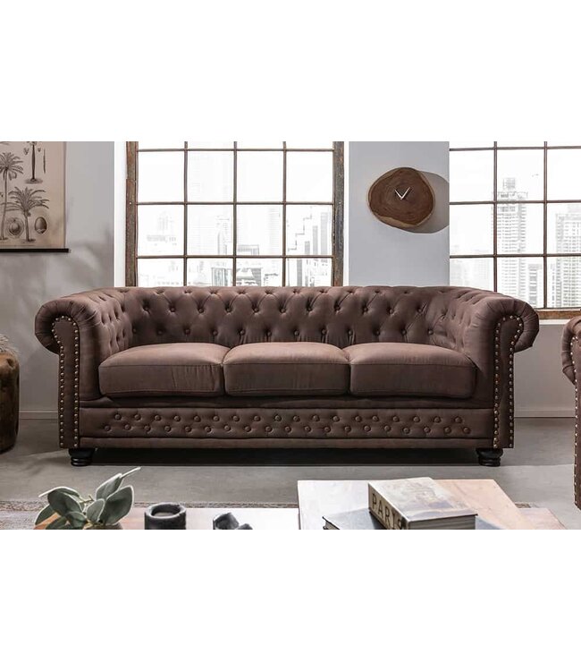 Invicta Interior Chesterfield 3-zitsbank 200cm vintage bruin 3-zits met knoopstiksel en veerkern - 40652