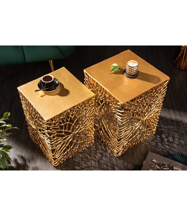 Invicta Interior Filigraan bijzettafel set van 2 ABSTRACT LEAF 45cm goud handgemaakt - 40613