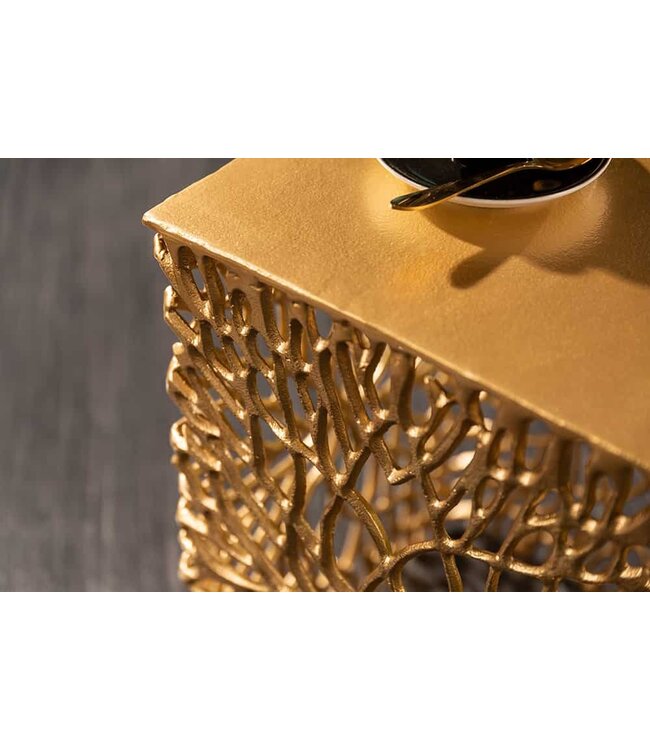 Invicta Interior Filigraan bijzettafel set van 2 ABSTRACT LEAF 45cm goud handgemaakt - 40613