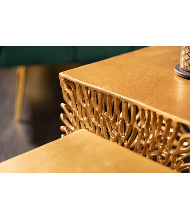 Invicta Interior Filigraan bijzettafel set van 2 ABSTRACT LEAF 45cm goud handgemaakt - 40613