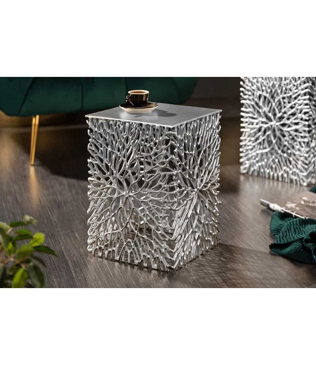 Invicta Interior Filigraan bijzettafel set van 2 ABSTRACT LEAF 45cm zilver handgemaakt - 40612