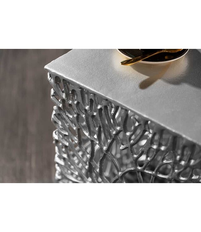 Invicta Interior Filigraan bijzettafel set van 2 ABSTRACT LEAF 45cm zilver handgemaakt - 40612