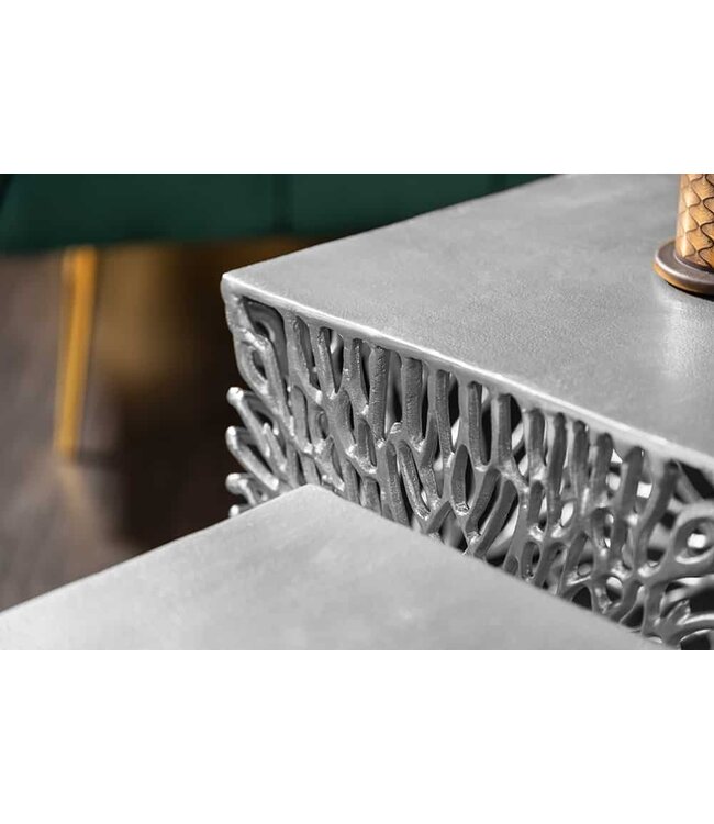 Invicta Interior Filigraan bijzettafel set van 2 ABSTRACT LEAF 45cm zilver handgemaakt - 40612