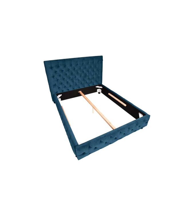 Invicta Interior Design tweepersoonsbed PARIS 180x200cm donkerblauw fluweel Chesterfield - 40556