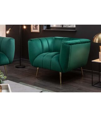 Invicta Interior Retro fauteuil NOBLESSE 105cm smaragdgroen fluweel met decoratieve quilting - 40478