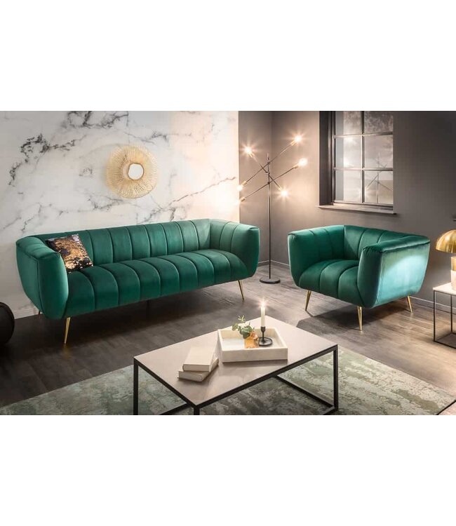 Invicta Interior Retro fauteuil NOBLESSE 105cm smaragdgroen fluweel met decoratieve quilting - 40478