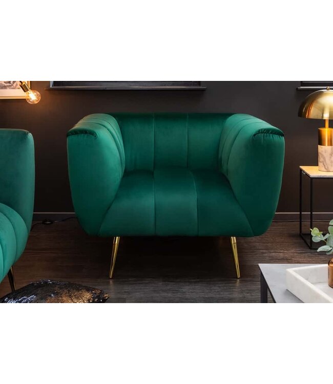 Invicta Interior Retro fauteuil NOBLESSE 105cm smaragdgroen fluweel met decoratieve quilting - 40478