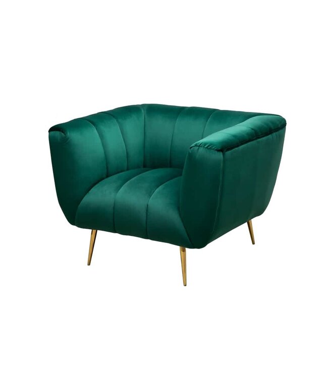 Invicta Interior Retro fauteuil NOBLESSE 105cm smaragdgroen fluweel met decoratieve quilting - 40478