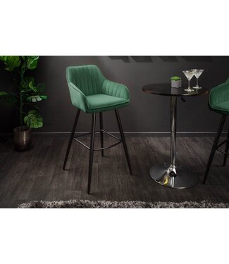 Invicta Interior Elegante barkruk TURIJN smaragdgroen fluweel met decoratieve gewatteerde barstoel met armleuning - 40436